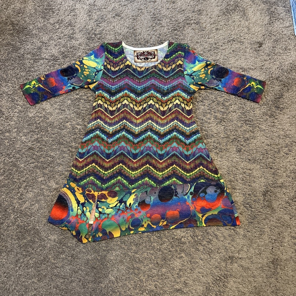 Amma Design Art To Wear LA Womens Artsy Long‎ Sleeve Tunic Top Dress Size Large